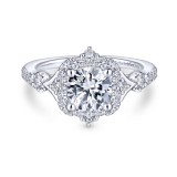 Gabriel & Co. 14k White Gold Art Deco Halo Engagement Ring photo