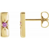 14K Yellow Pink Sapphire Starburst Bar Earrings photo