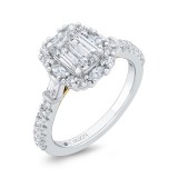 Shah Luxury 14K Two Tone Gold Emerald Cut Diamond Halo Engagement Ring (Semi-Mount) photo 2