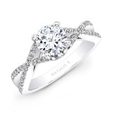 14k White Gold Twisted Split Shank Diamond Engagement Semi Mount Ring photo