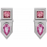 14K White Pink Multi-Gemstone Geometric Bar Drop Earrings photo 2