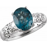 14K White 10x8 mm London Blue Topaz Ring photo