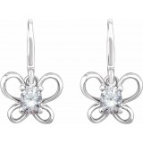 14K White 4x3 mm Oval April Youth Butterfly Birthstone Earrings photo 2