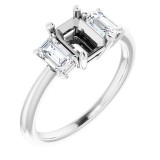 14K White 6x4 mm Emerald Cubic Zirconia & 1 1/5 CTW Diamond Engagement Ring photo 3
