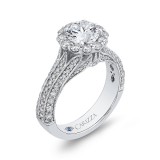 Shah Luxury Round Diamond Halo Engagement Ring with Split Shank In 14K White Gold (Semi-Mount) photo 2