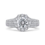 Shah Luxury Round Diamond Halo Engagement Ring with Split Shank In 14K White Gold (Semi-Mount) photo