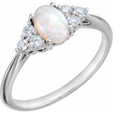14K White Opal & 1/5 CTW Diamond Ring photo