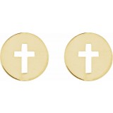 14K Yellow 8 mm Pierced Cross Disc Earrings photo 2