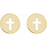 14K Yellow 8 mm Pierced Cross Disc Earrings photo 2