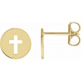 14K Yellow 8 mm Pierced Cross Disc Earrings photo