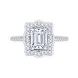 Shah Luxury 14K White Gold Emerald Cut Diamond Halo Vintage Engagement Ring with Euro Shank (Semi-Mount) photo