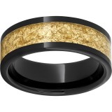 Black Diamond Ceramic Pipe Cut Band with 5mm Yellow Gold Leaf Inlay photo