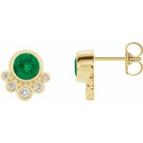 14K Yellow Emerald & 1/8 CTW Diamond Earrings photo