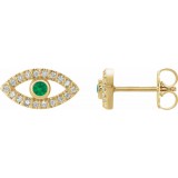 14K Yellow Emerald & White Sapphire Earrings photo