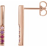 14K Rose Pink Multi-Gemstone French-Set Bar Earrings photo