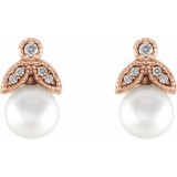14K Rose Freshwater Pearl & .06 CTW Diamond Earrings photo 2