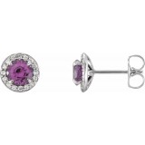14K White 4 mm Round Amethyst & 1/10 CTW Diamond Earrings photo