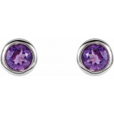 14K White 4 mm Round Genuine Amethyst Birthstone Earrings photo 2