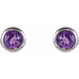 14K White 4 mm Round Genuine Amethyst Birthstone Earrings photo 2