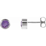 14K White 4 mm Round Genuine Amethyst Birthstone Earrings photo