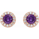 14K Rose 4 mm Round Amethyst & 1/8 Diamond Earrings photo 2