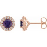 14K Rose 4 mm Round Amethyst & 1/8 Diamond Earrings photo