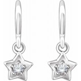 14K White 3 mm Round April Youth Star Birthstone Earrings photo 2