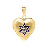 14K Yellow Gold enamel Pantograph Star of David and Heart Child's Locket photo