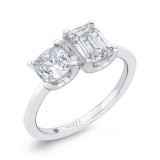 Shah Luxury 14K White Gold Two Stone Engagement Ring Center with Emerald & Cushion Diamond photo 2