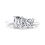 Shah Luxury 14K White Gold Two Stone Engagement Ring Center with Emerald & Cushion Diamond photo