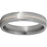 Titanium Flat Band with Grooved Edges, a 1mm Sterling Silver Inlay and Satin Finish photo