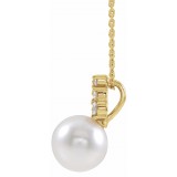14K Yellow Freshwater Cultured Pearl & 1/4 CTW Diamond 16-18 Necklace photo 2