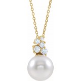 14K Yellow Freshwater Cultured Pearl & 1/4 CTW Diamond 16-18 Necklace photo