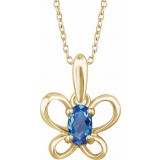 14K Yellow 4x3 mm Oval December Youth Butterfly Birthstone 15 Necklace photo