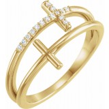 14K Yellow .06 CTW Diamond Sideways Cross Ring photo