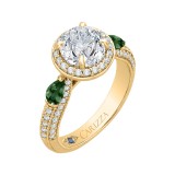 Shah Luxury 14K Yellow Gold Round Diamond and Green Tsavorite Engagement Ring (Semi-Mount) photo 2