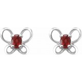 14K White 4x3 mm Oval January Youth Butterfly Birthstone Earrings photo 2