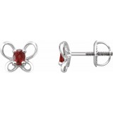 14K White 4x3 mm Oval January Youth Butterfly Birthstone Earrings photo
