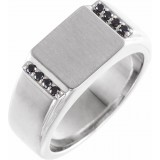 14K White 1/10 CTW Black Diamond 11.5x10 mm Rectangle Signet Ring photo