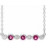 14K White Pink Tourmaline & .08 CTW Diamond Bezel-Set Bar 16-18 Necklace photo