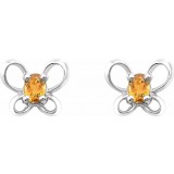 14K White 4x3 mm Oval November Youth Butterfly Birthstone Earrings photo 2