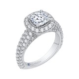 Shah Luxury 14K White Gold Cushion Diamond Halo Cathedral Style Engagement Ring (Semi-Mount) photo 2