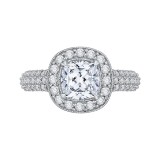 Shah Luxury 14K White Gold Cushion Diamond Halo Cathedral Style Engagement Ring (Semi-Mount) photo