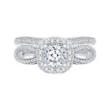 Shah Luxury 14K White Gold Cushion Diamond Halo Engagement Ring with Split Shank (Semi-Mount) photo 4