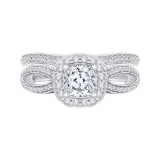 Shah Luxury 14K White Gold Cushion Diamond Halo Engagement Ring with Split Shank (Semi-Mount) photo 4
