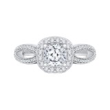 Shah Luxury 14K White Gold Cushion Diamond Halo Engagement Ring with Split Shank (Semi-Mount) photo