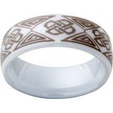 White Diamond CeramicDomed Ring with a Laser Engraved Pattern photo