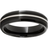 Black Diamond Ceramic Beveled Edge Band with 1mm Sterling Silver Inlay photo