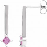14K White Pink Sapphire Bar Drop Earrings photo