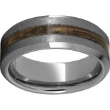 Rugged Tungsten  8mm Beveled Edge Band with Bourbon Barrel Aged Inlay and Grain Finish photo